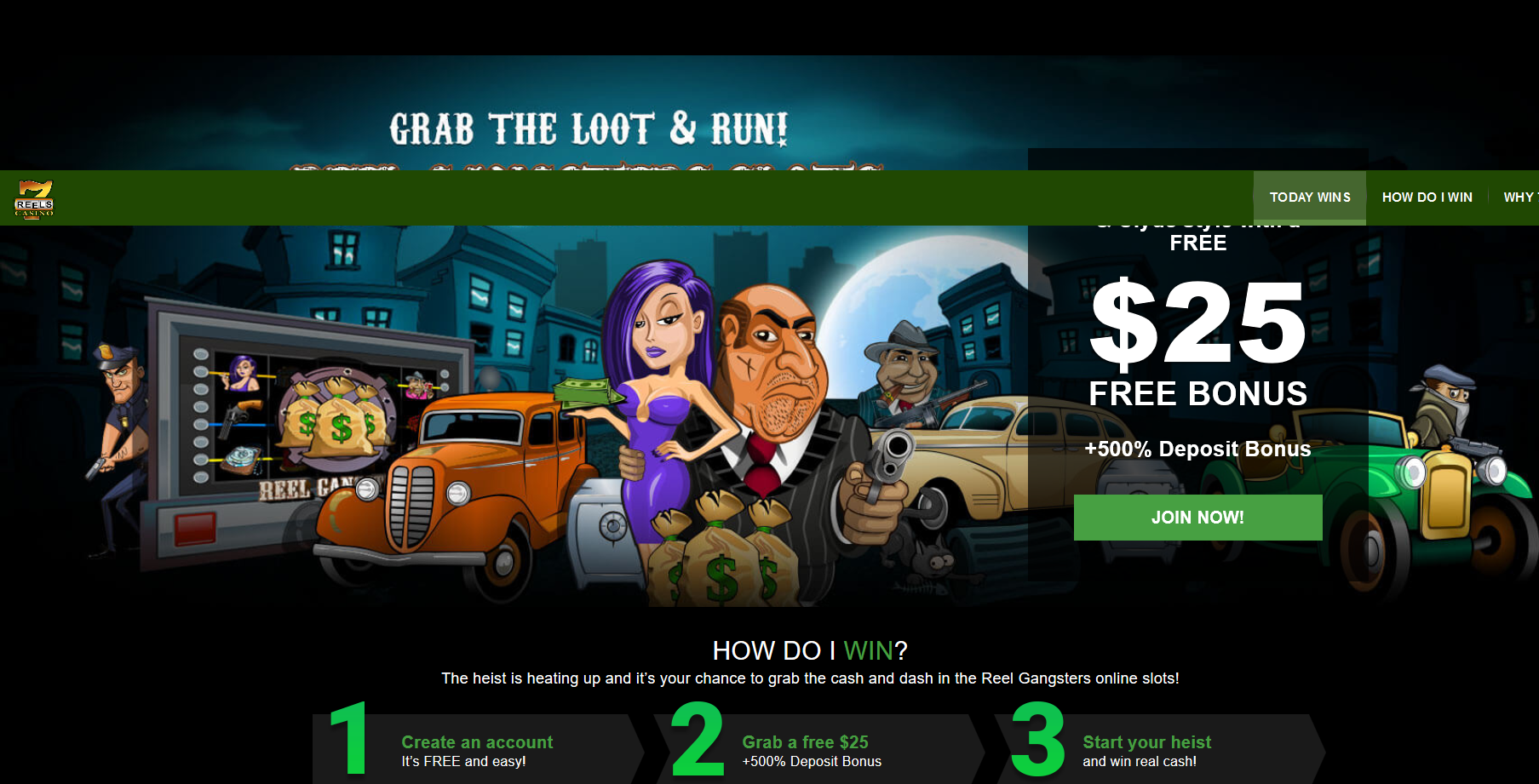 Reel Gangsters $25 Welcome Bonus