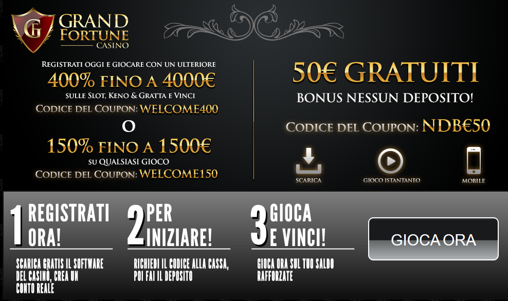 Grand Fortune | IT | Generic | 400% / 150% | €50 free chip