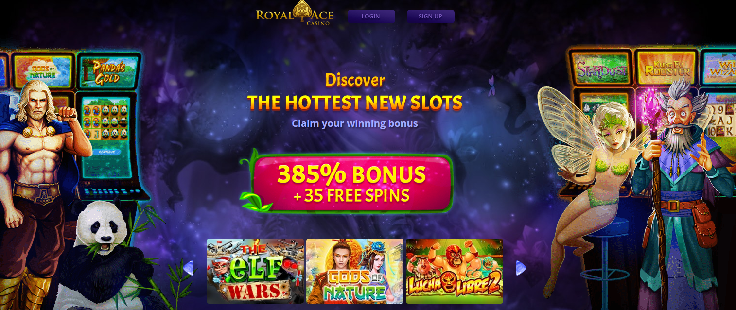Royal Ace | Landing page | 385% Bonus + 35 Free Spins