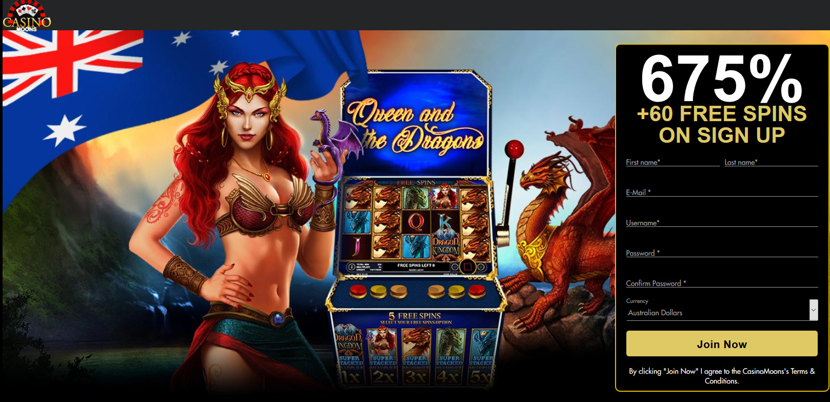 Casino Moons  - 675% + 60 free spins Dragon Kingdom