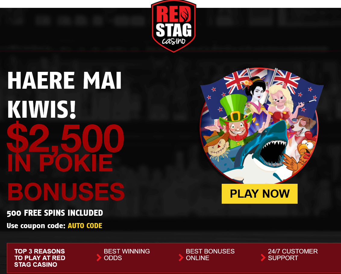 Red Stag - $2,500 in Pokie Bonuses 500 Free Spins Included