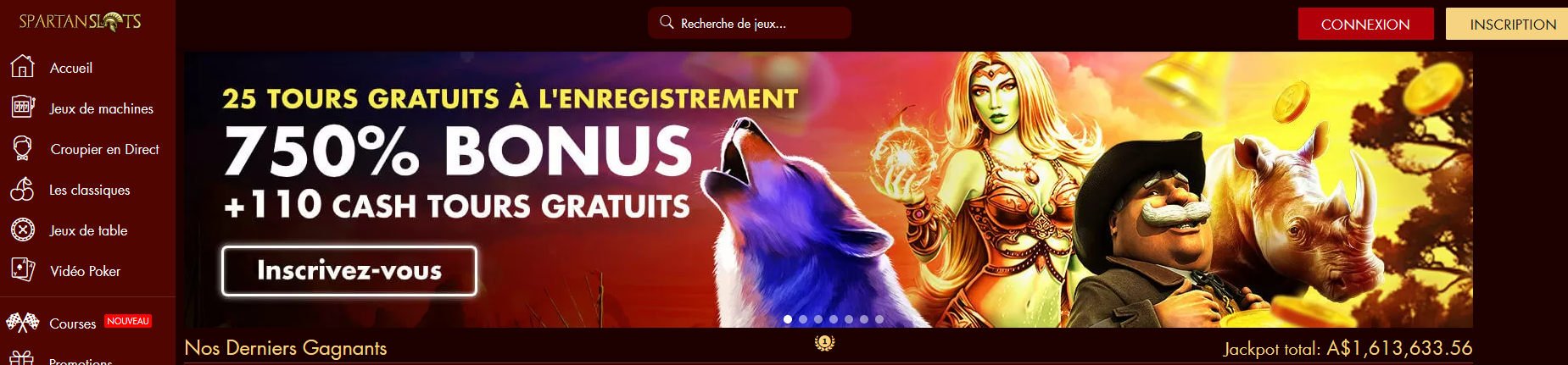 Spartan Slots - Bonus de 750% + Gratuits
                                                  de 110 Cash Tours