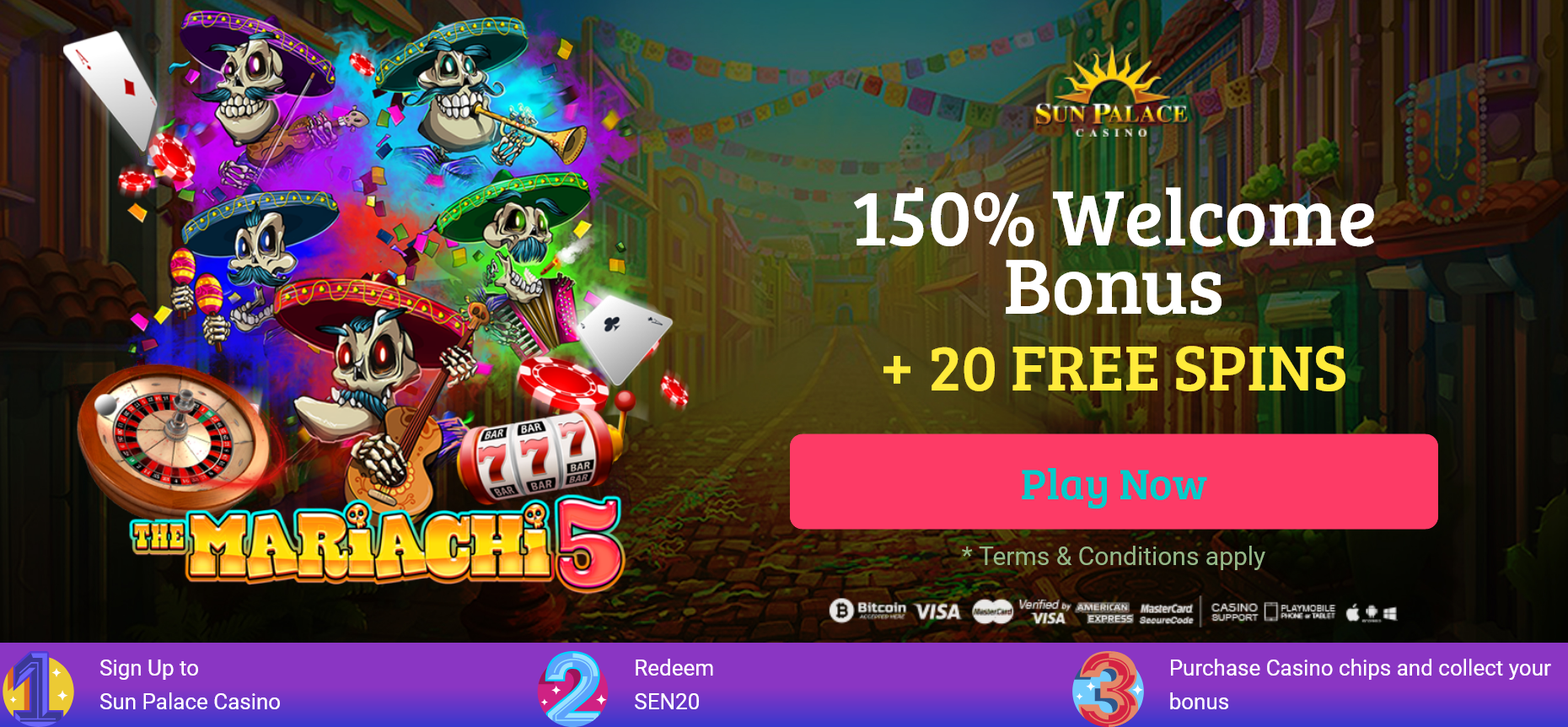 150% Welcome
Bonus + 20 FREE SPINS 150% Welcome
Bonus + 20 FREE SPINS
